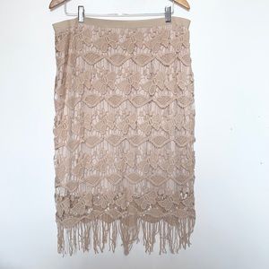 NWT Beige Light Brown Crochet MIDI Skirt